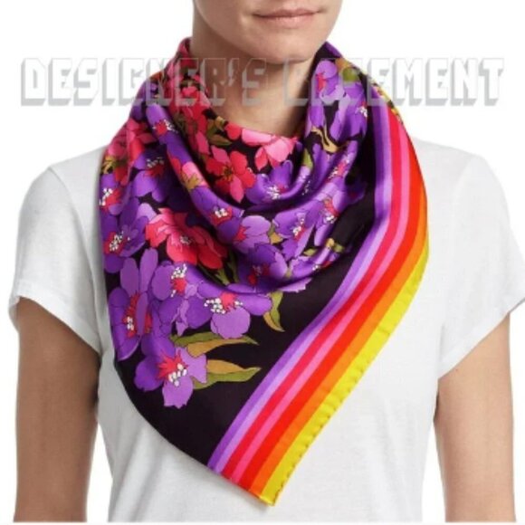 Gucci Silk Degrade Black Multicolor Floral Square Scarf - Picture 1 of 16